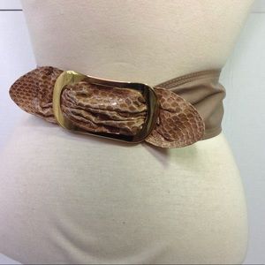 Vintage Snakeskin Tan Belt Leather Gold Buckle